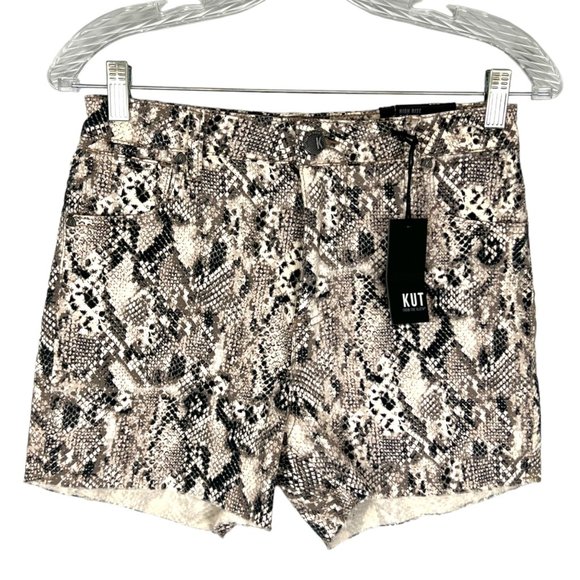 Kut from the Kloth Gidget Womens High Rise Shorts Raw Hem Brown Snake size 0 - Picture 5 of 13